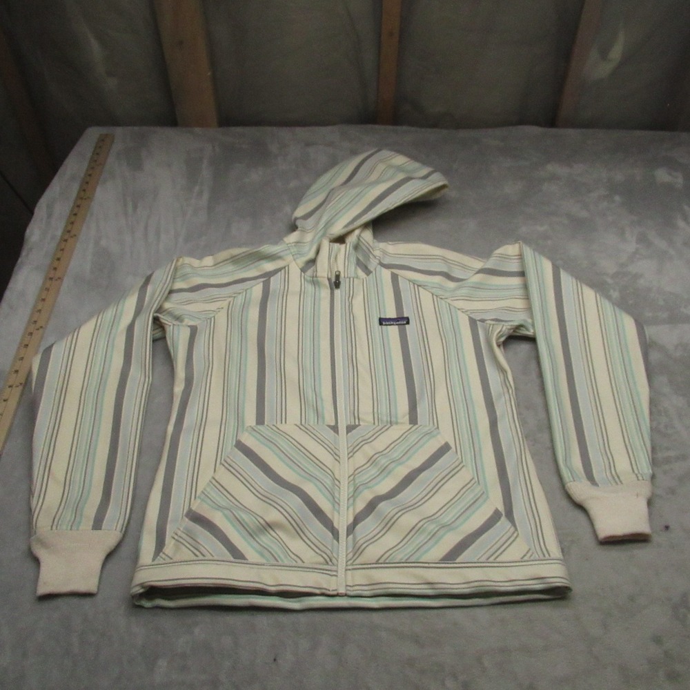 Patagonia Jacket Women Medium Cream Striped Fleece Slopestyle Hoody 2.0 Outdoor